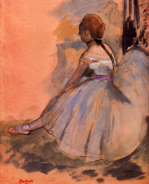 Sitting dancer with extended left leg by Degas